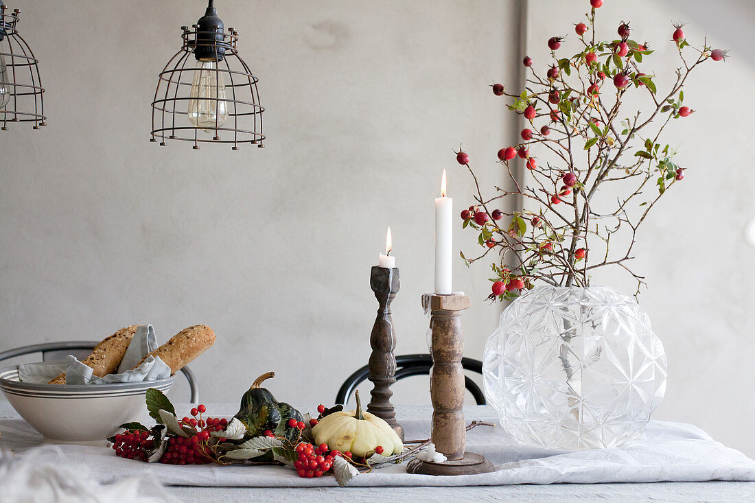 Wintry rustic arrangement on table