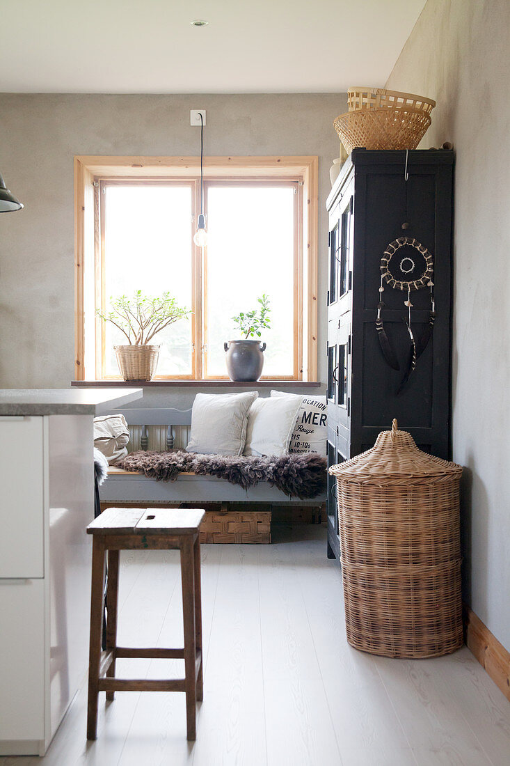 Comfortable bench in modern country-house kitchen