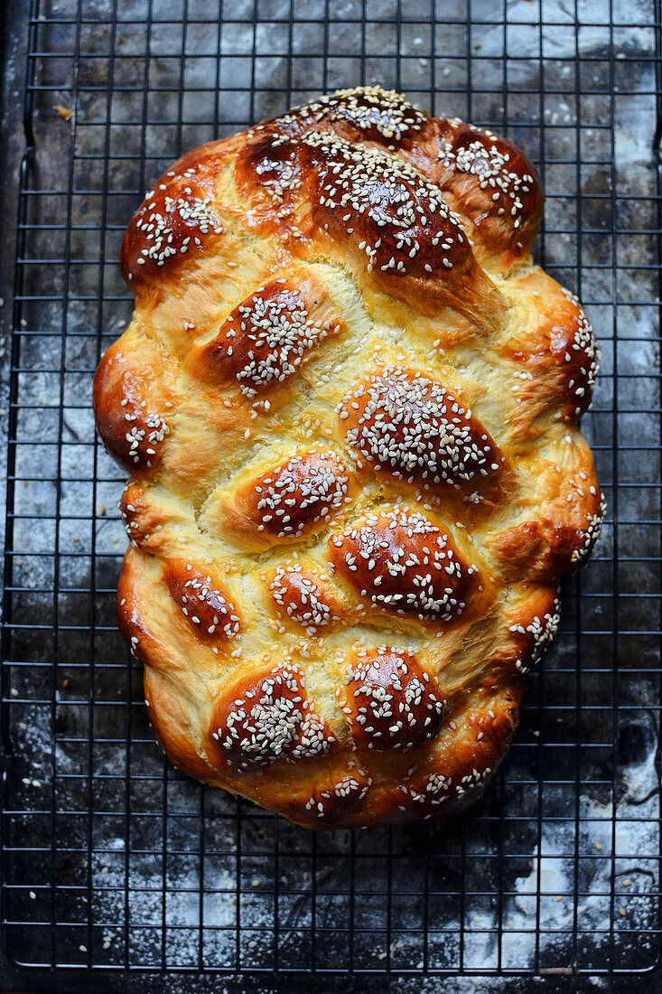 Challah (fresh bread) with sesame seeds