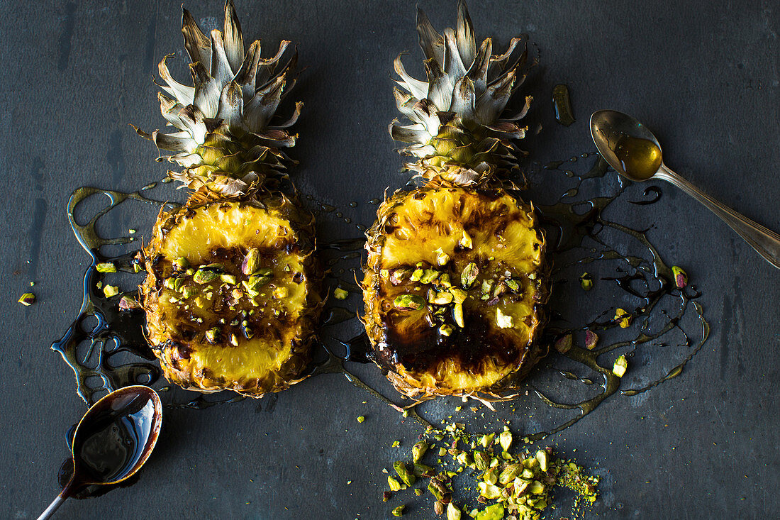 Pineapple baked and served with honey