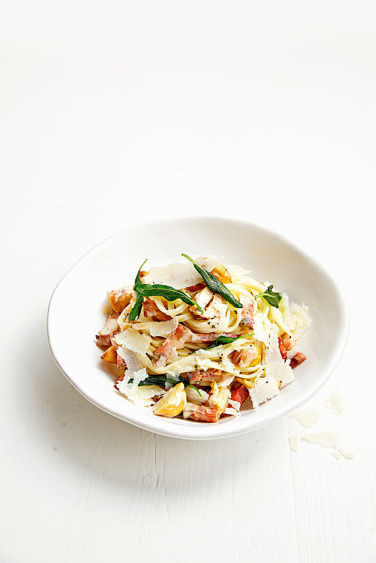 Linguine with pancetta, sage and chestnuts