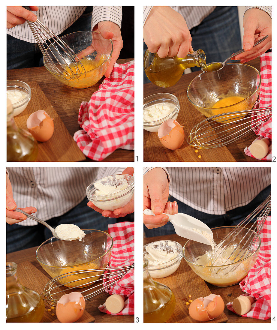 A natural face mask being made from egg yolk, olive oil, sour cream and flour