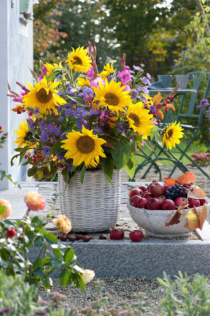 Colorful Autumn Bouquet With Sunflowers And Asters