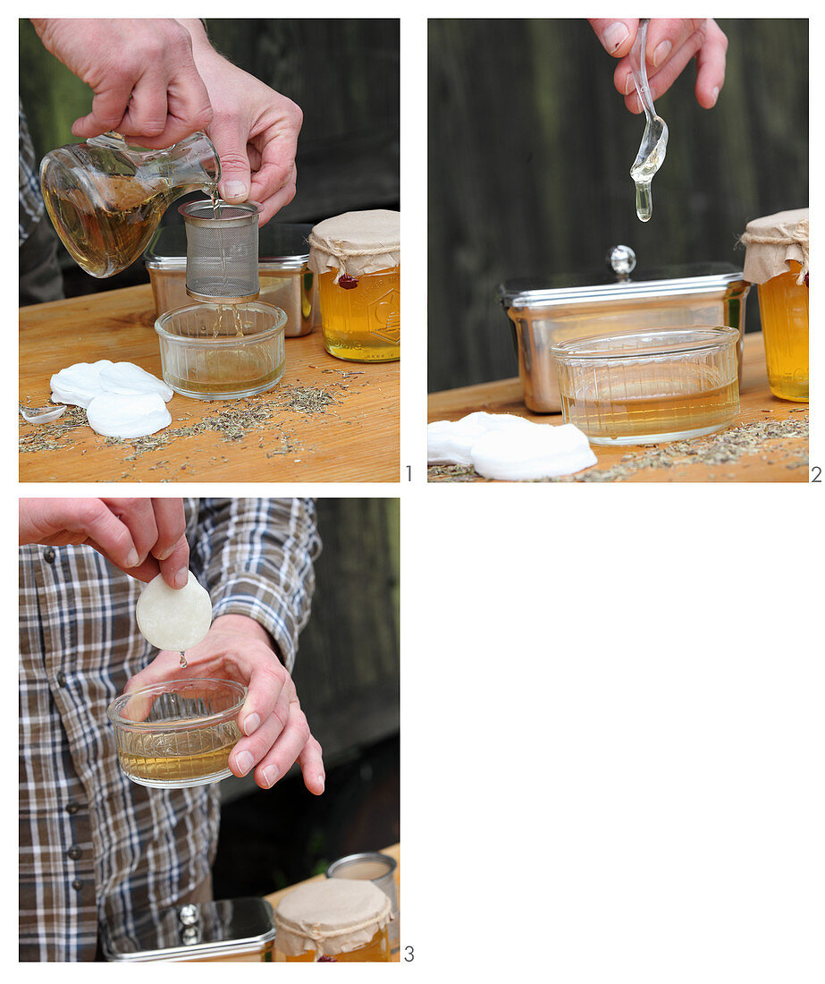 Zubereitung von Augentrost-Pads mit Honig