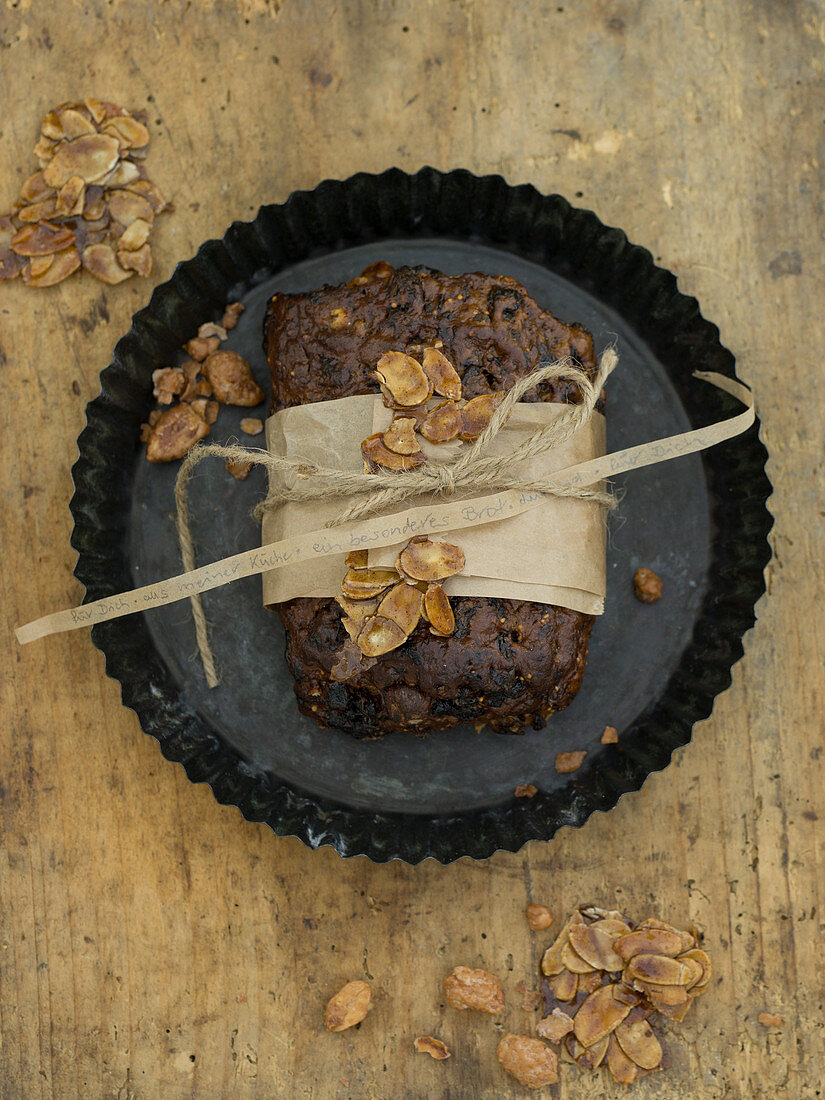 Hutzelbrot (German fruit and nut loaf) with chestnuts for gifting