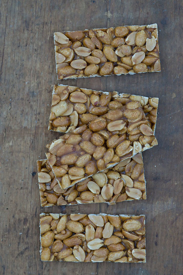 Homemade peanut brittle (top view)