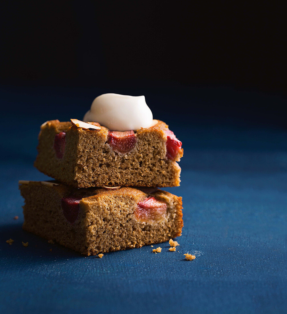 Rhubarb and almond olive oil cake