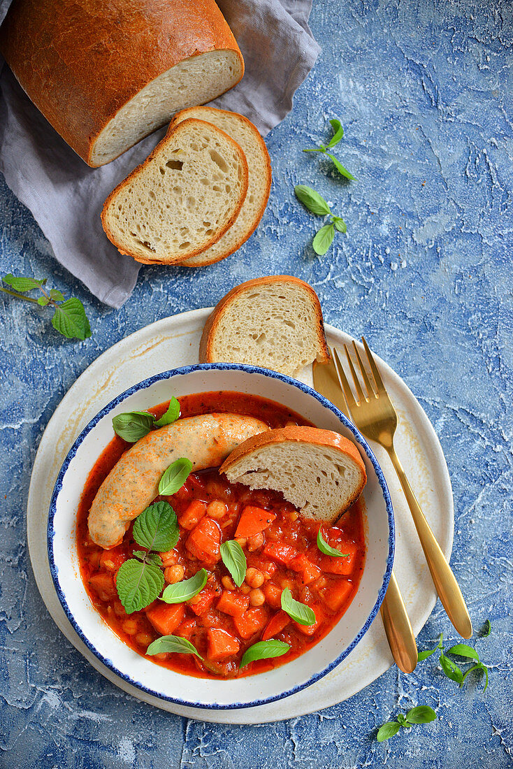 Goulash with chickpeas and sausage