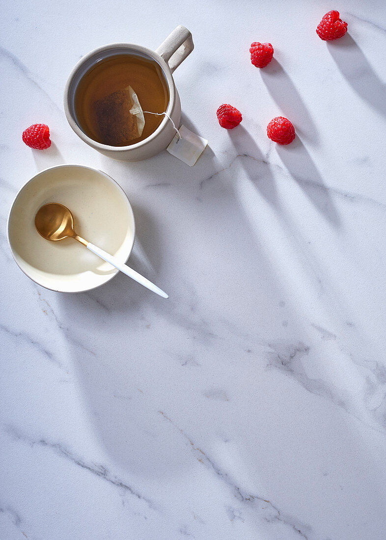 Raspberries and a cup of tea