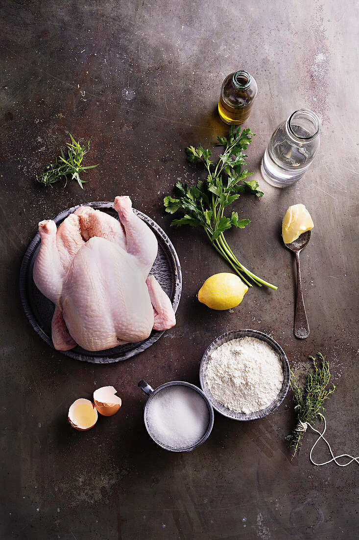 Ingredients for salt-crusted baked chicken