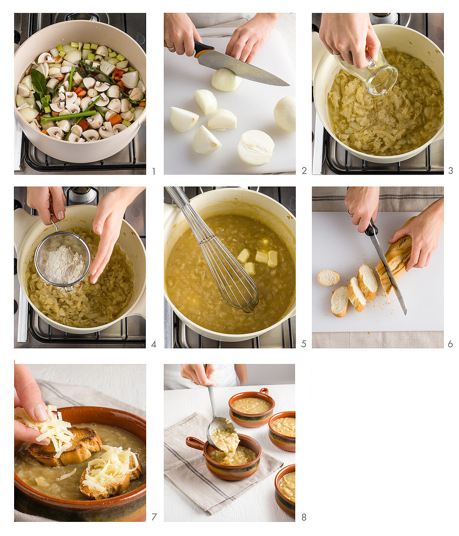 Vorbereitung von Zuppa di cipolle (Italien)