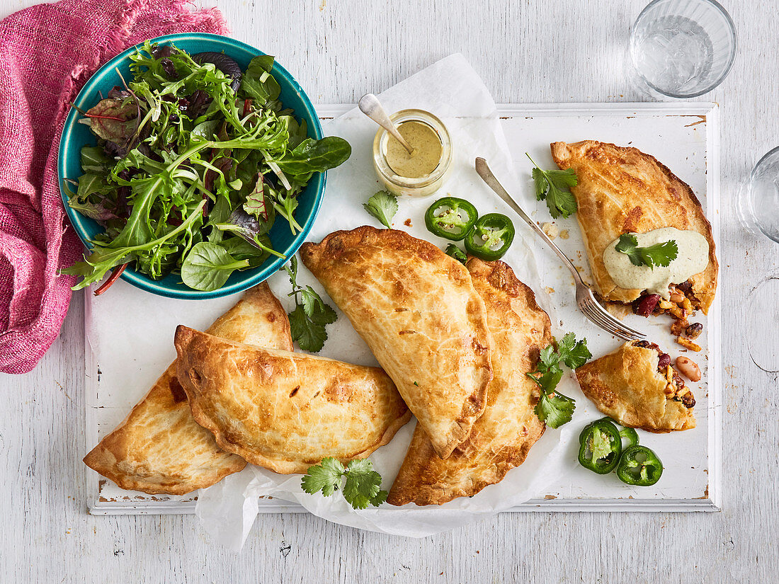 Mexican Cheesy Three Bean Empanadas