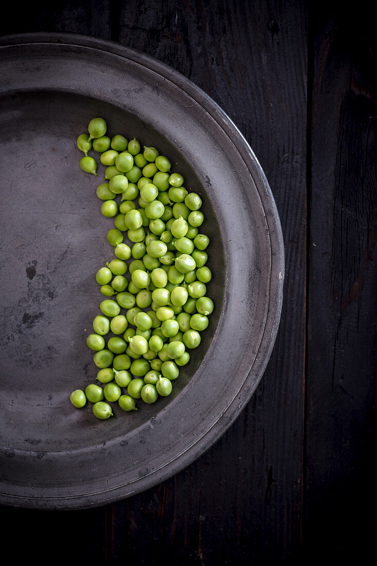 Green Peas on a Metal Tray