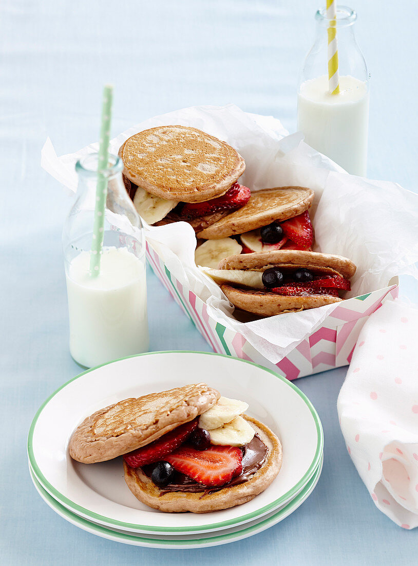 Milo and fruit pikelet sandwiches