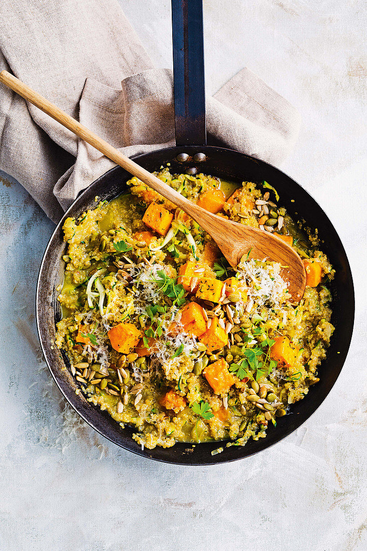 Quinoa risotto with roast chilli pumpkin