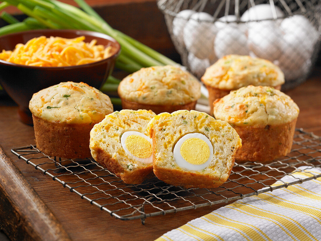 Muffins filled with hard-boiled eggs