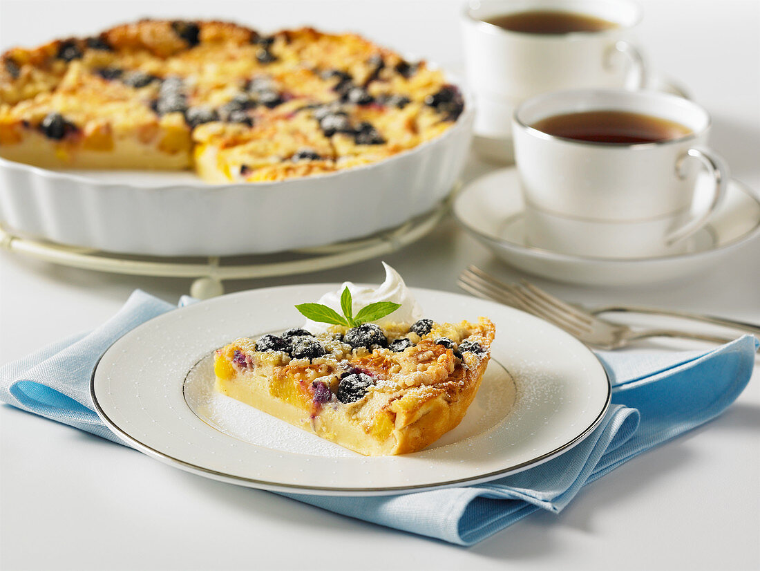 Peach and blueberry clafoutis