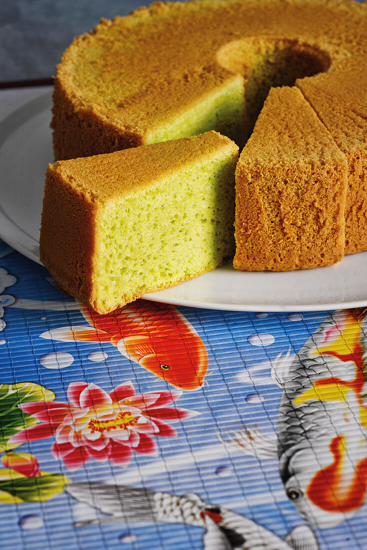 Chiffon cake with pandan leaves (Singapore)