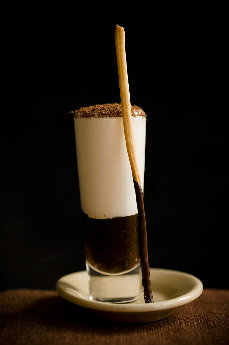 Cappuccino with chocolate grissini