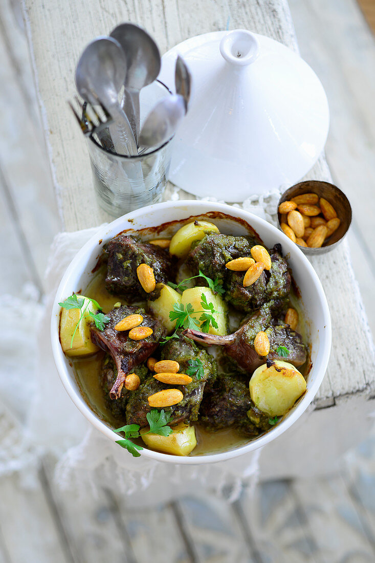 Lamb tagine with potatoes and almonds