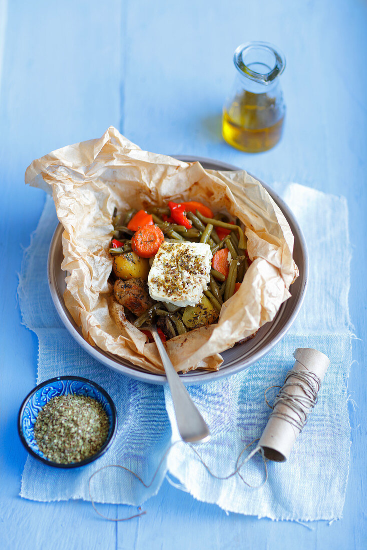 Kleftiko, Greek meat and vegetables dish with feta