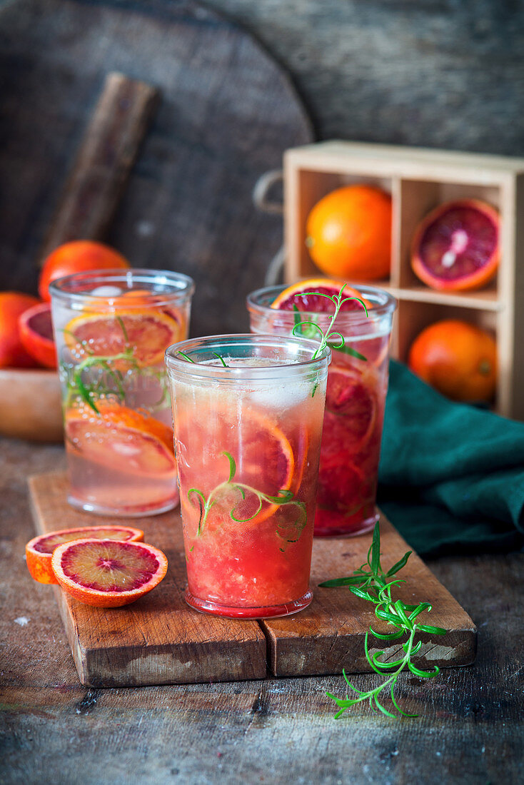 Blood orange lemonade in glasses