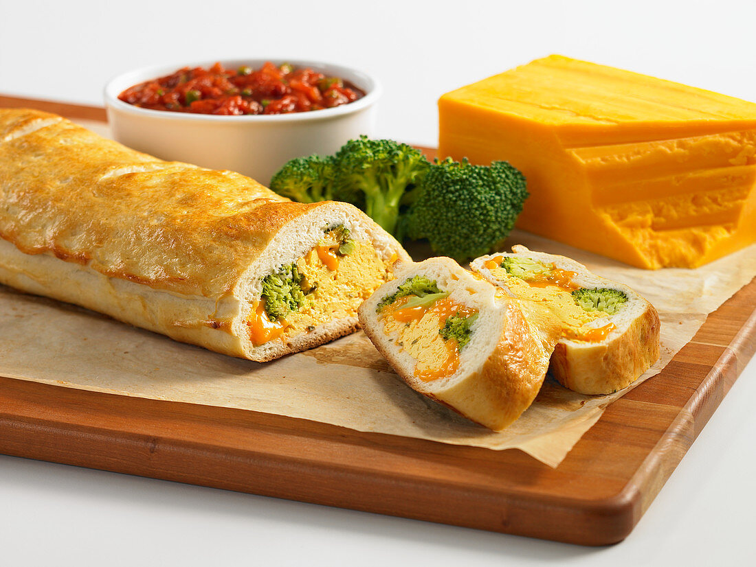 Stromboli with broccoli, cheddar and egg