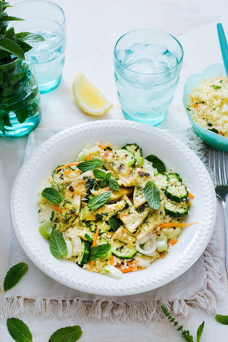 Couscous salad with vegetables and peppermint