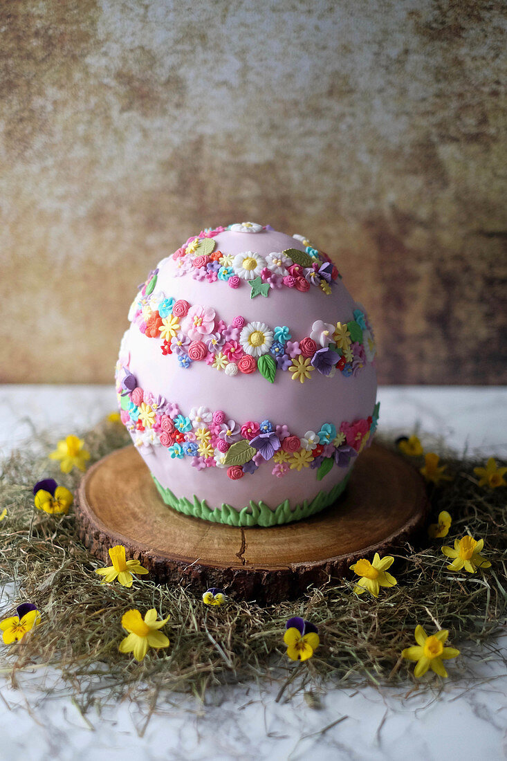 An Easter egg cake made with Baileys, chocolate and blackberries