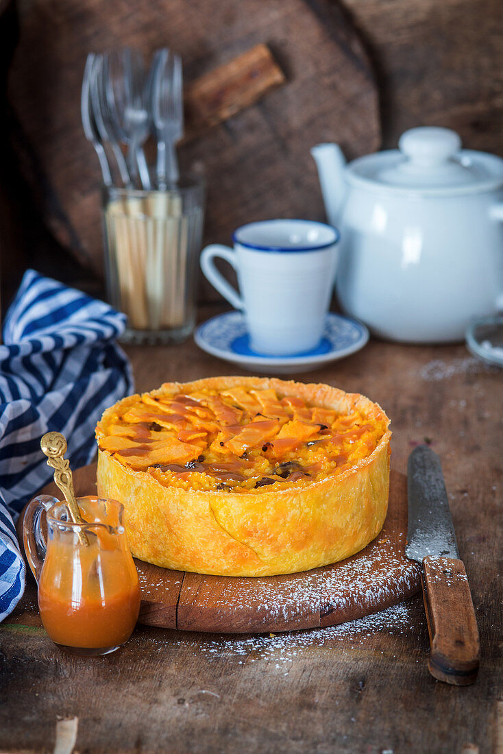 Pumpkin cake with baked millet filling