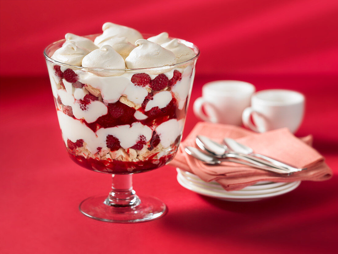 Raspberry yoghurt trifle with meringue