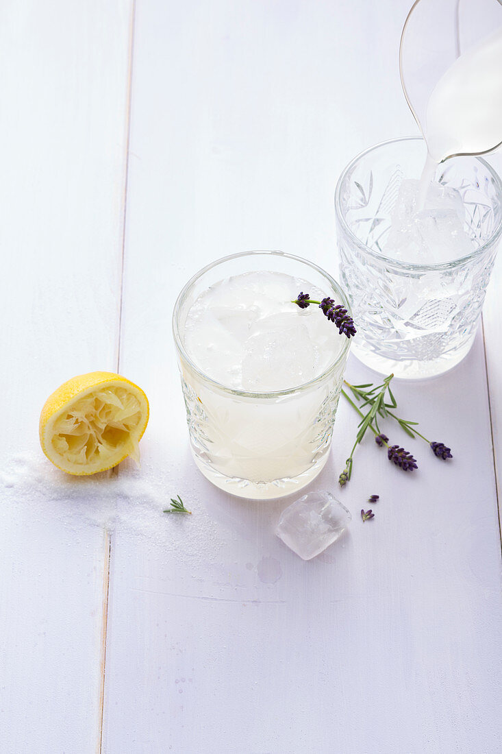 Coconut lemonade with lavender syrup (alcohol-free)