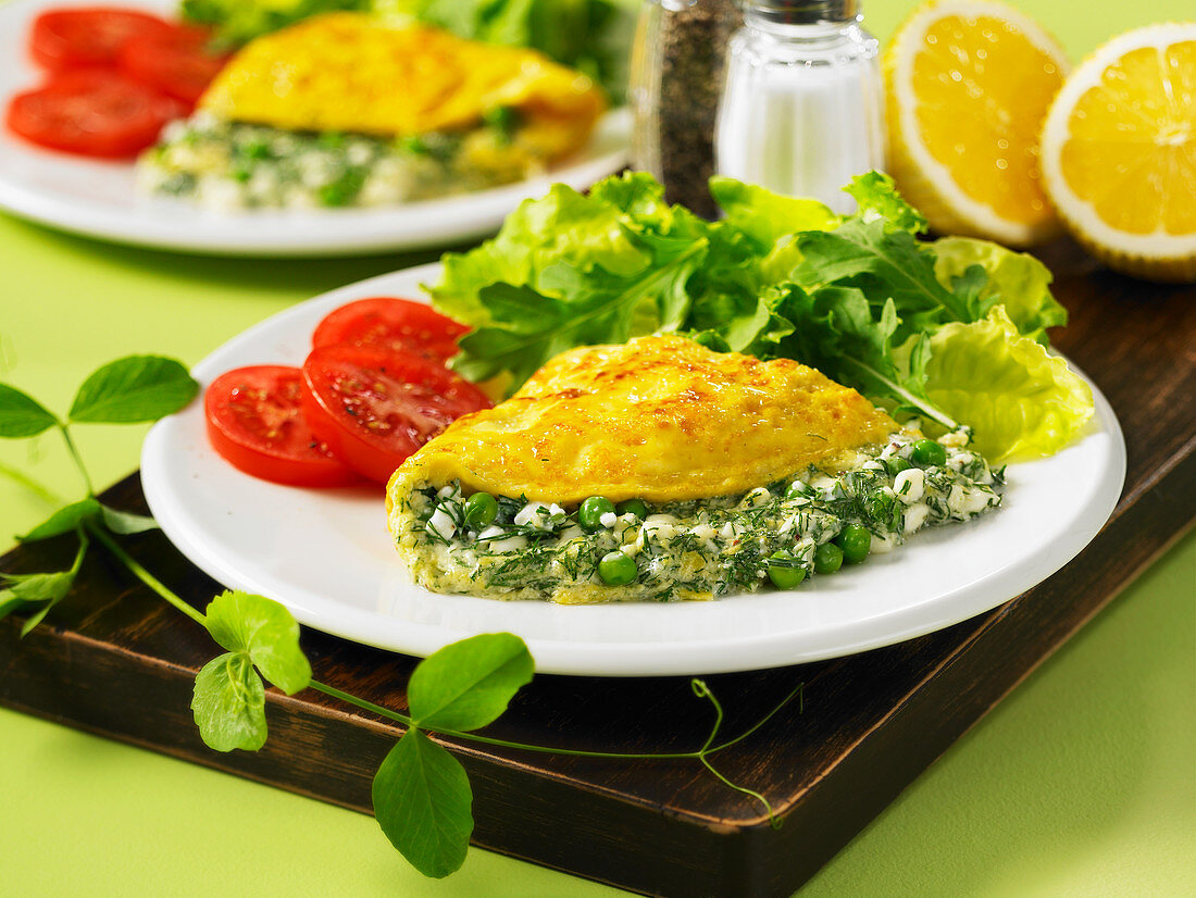 Cheese and spring green pea omelette
