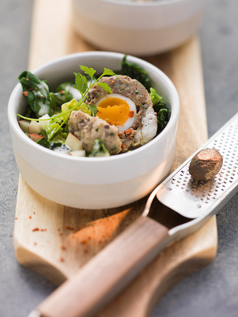 Stuffed goose liver dumplings on savoy cabbage