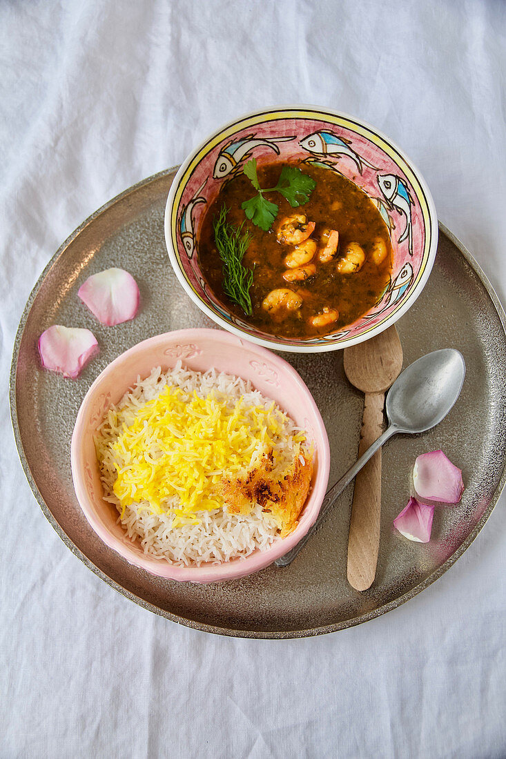 Ghalieh Meygoo (Garnelen in Tamarinden-Koriander-Sauce, Persien)