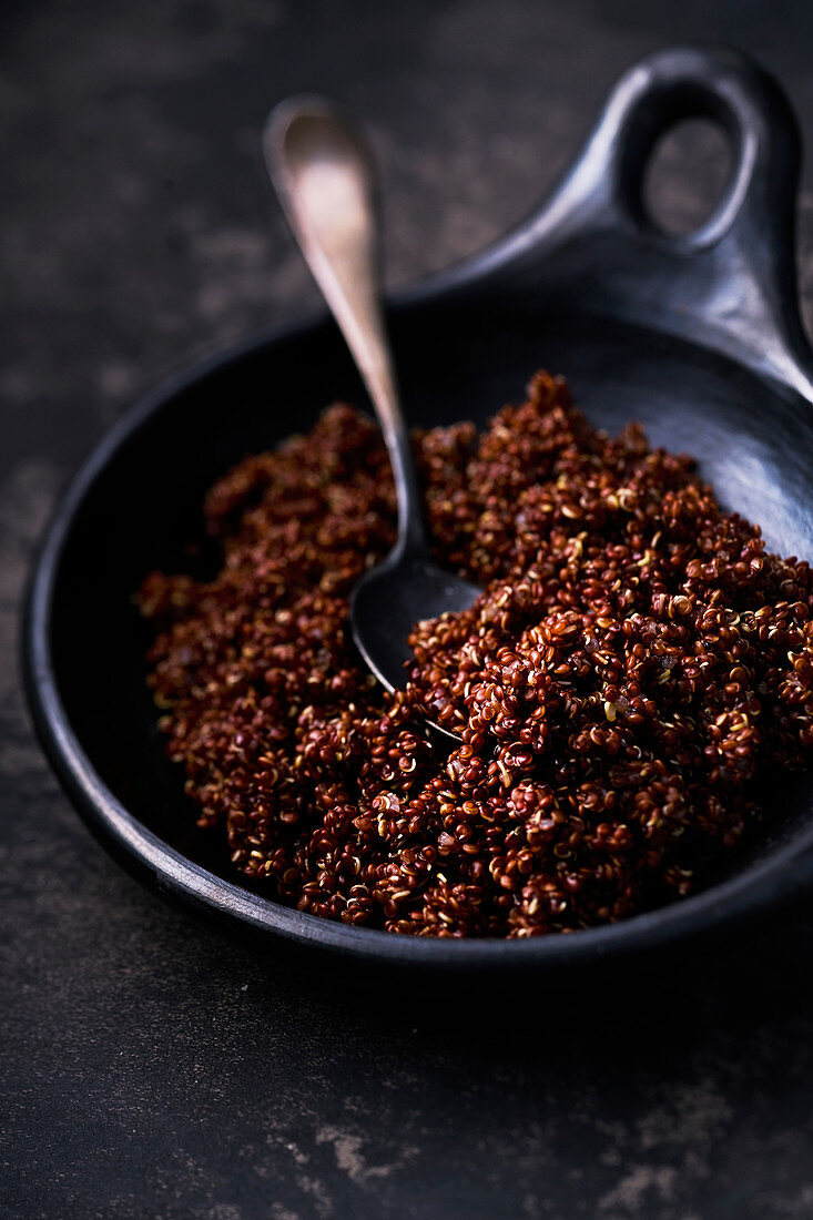 Gekochter roter Quinoa in Schale mit Löffel