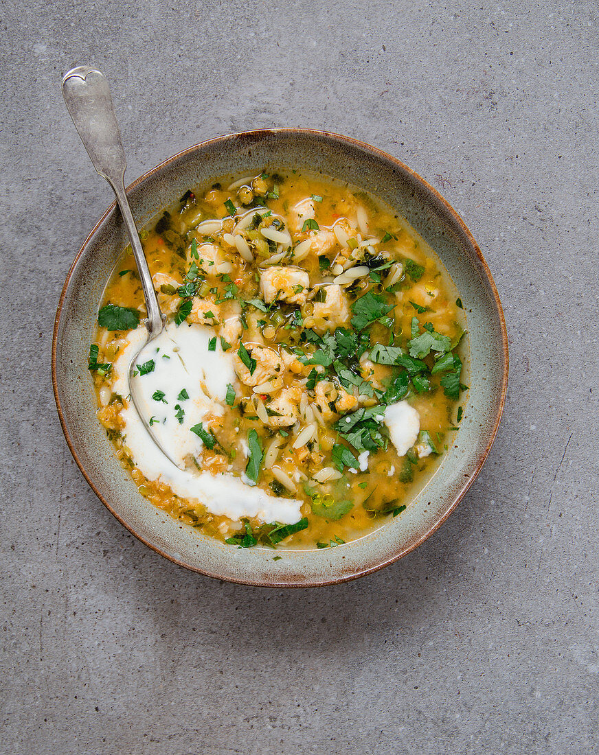 Noodle soup with red lentils and fish 'Ali Baba'