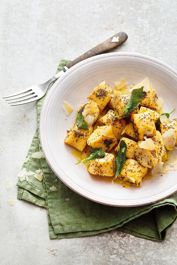 Ricotta gnocchi with sage and poppy seed butter