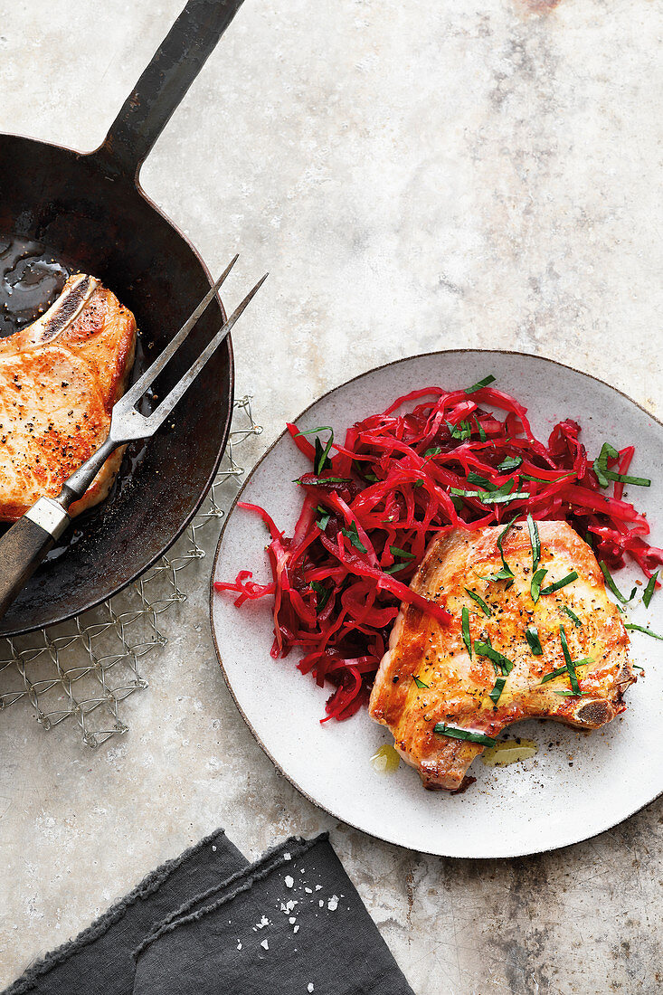 Pork chops with beetroot