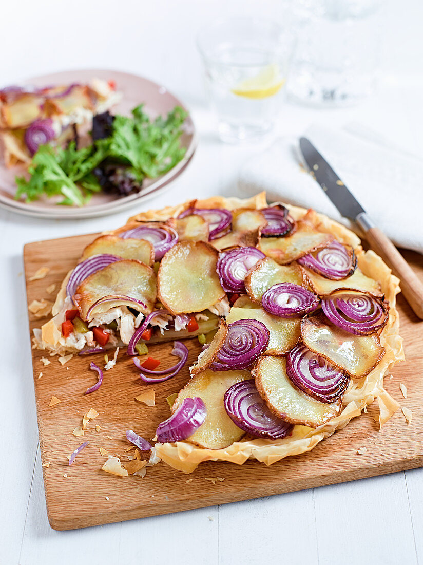 Galette with potatoes and red onions