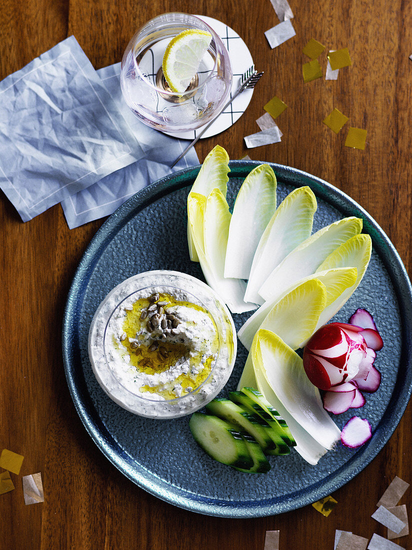 Sunflower-seed dip with crudites (1960s)