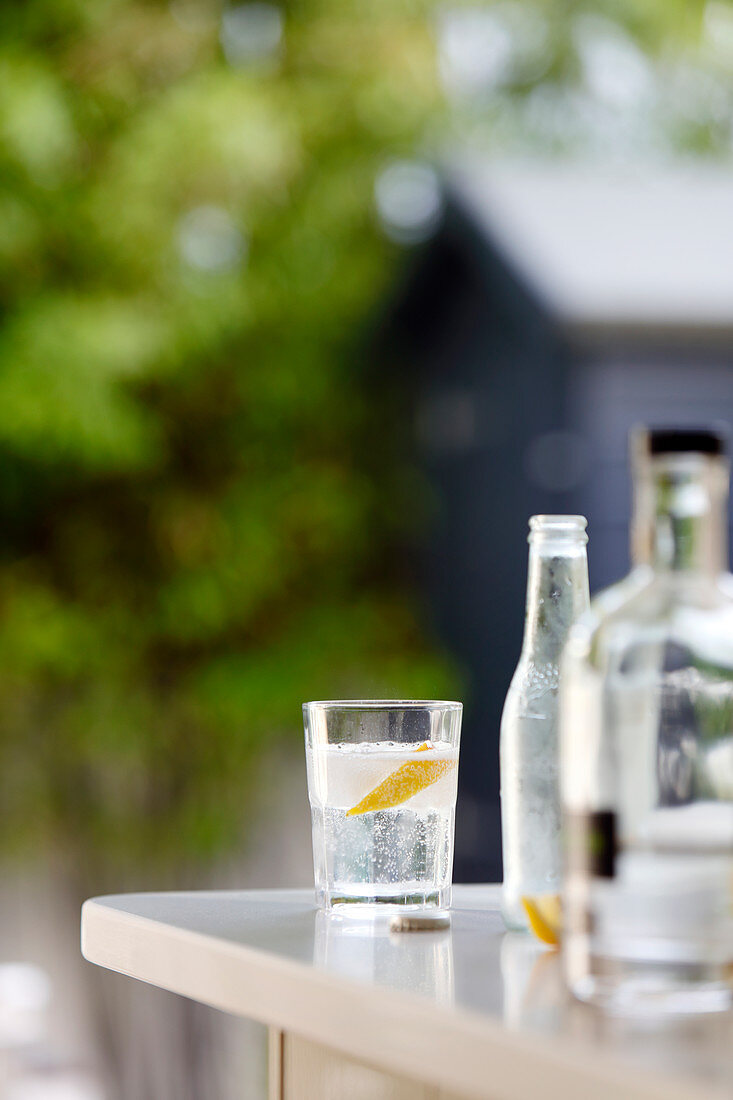 Gin and tonic on a garden table