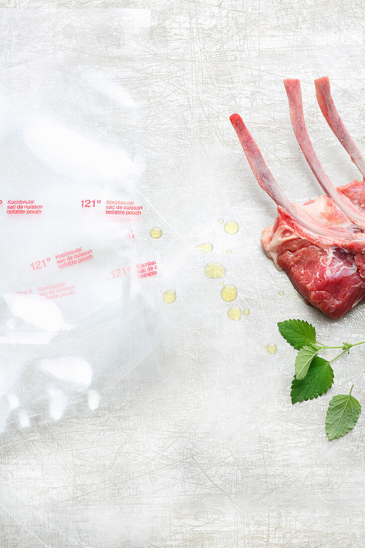 A rack of lamb and sous-vide plastic wrap