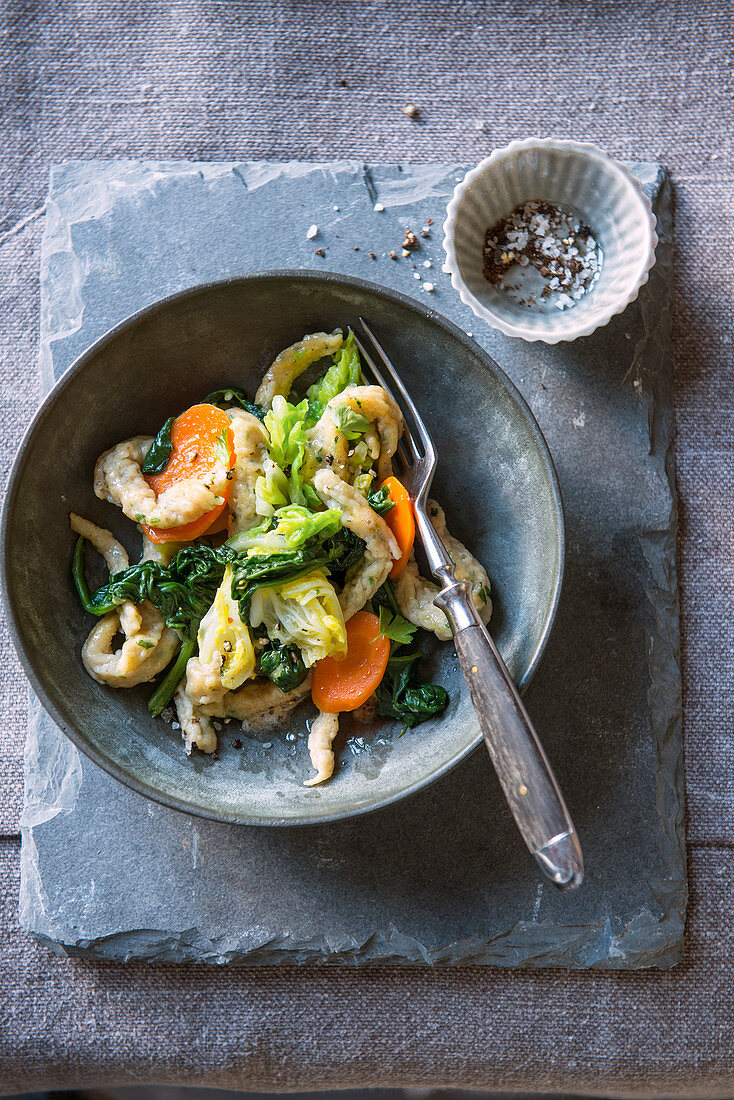 Herb Pizokel with vegetables from the Canton of Grissons