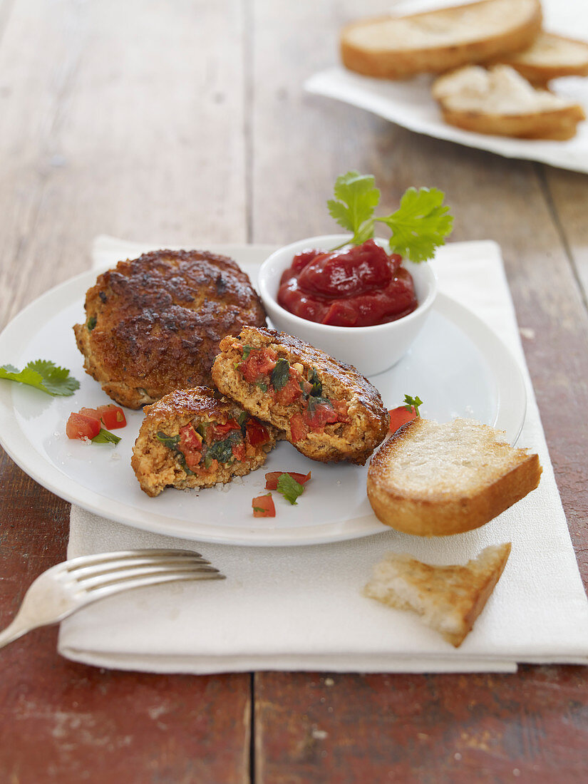 Veal patties filled with tomatoes and coriander
