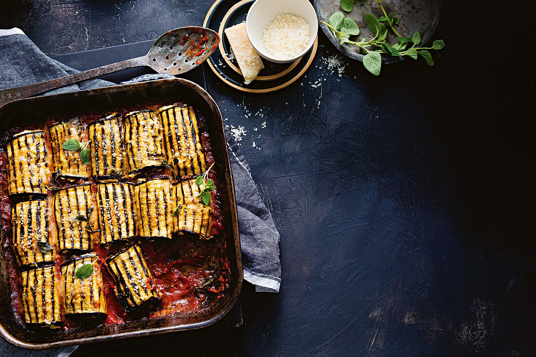 Moussaka roll-ups with lamb