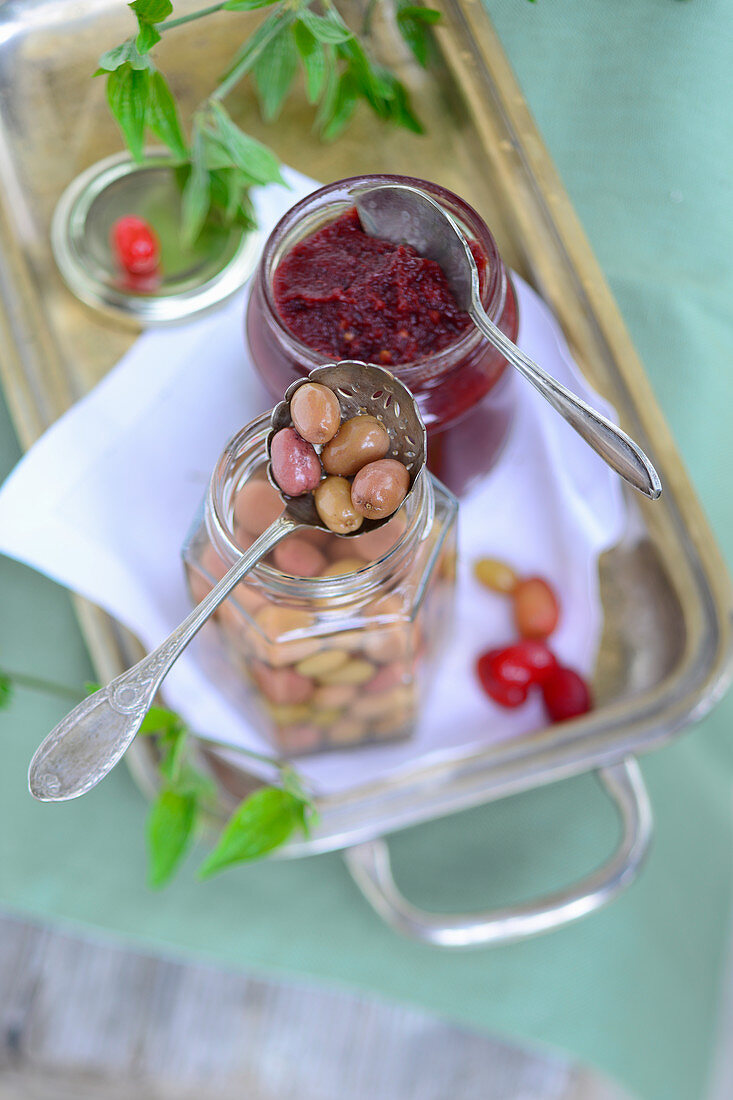 Homemade Cornelian cherry chutney