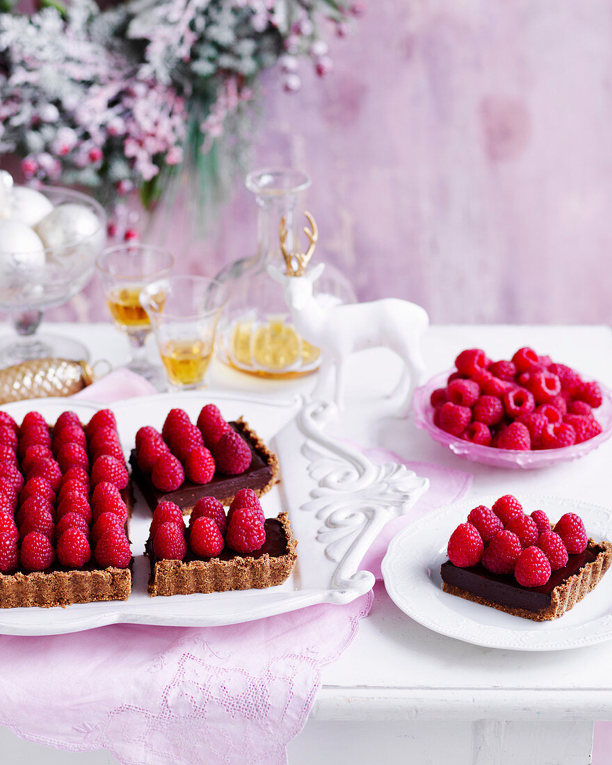 No Bake Schokoladen-Himbeer-Tarte zu Weihnachten