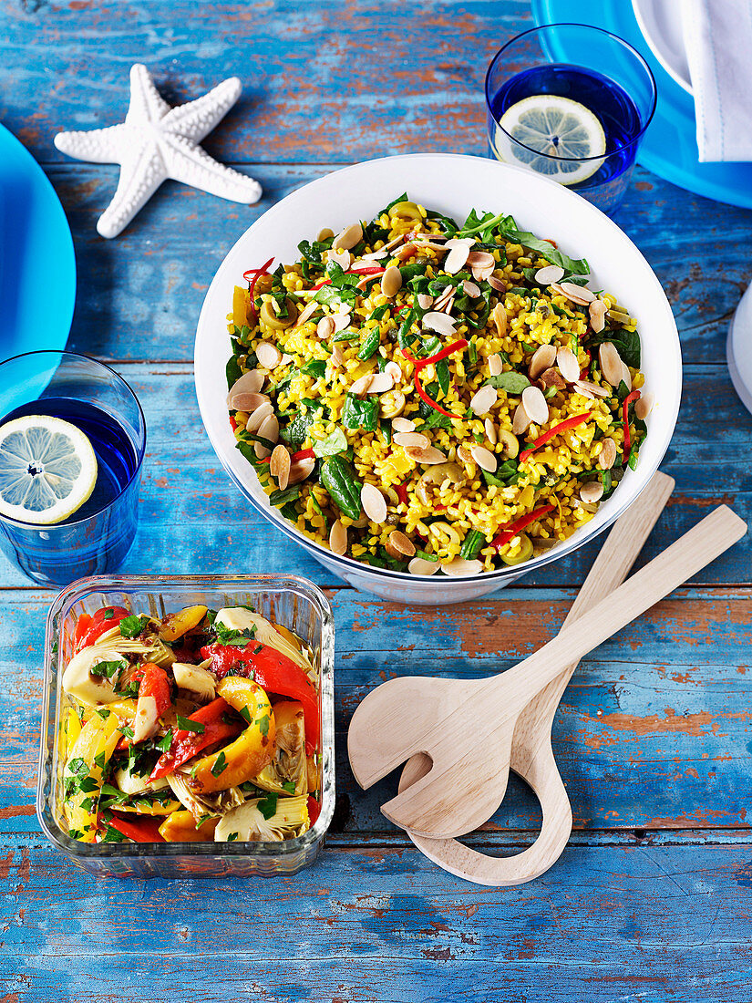 Spinach and Almond Salad and Grilled Capsicum salad