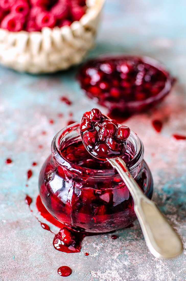 A jar of red jam